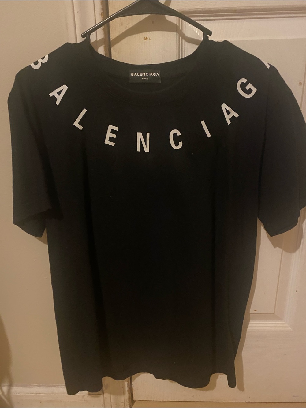 Balenciaga Black T-Shirt with White Arched Logo Men’s Small